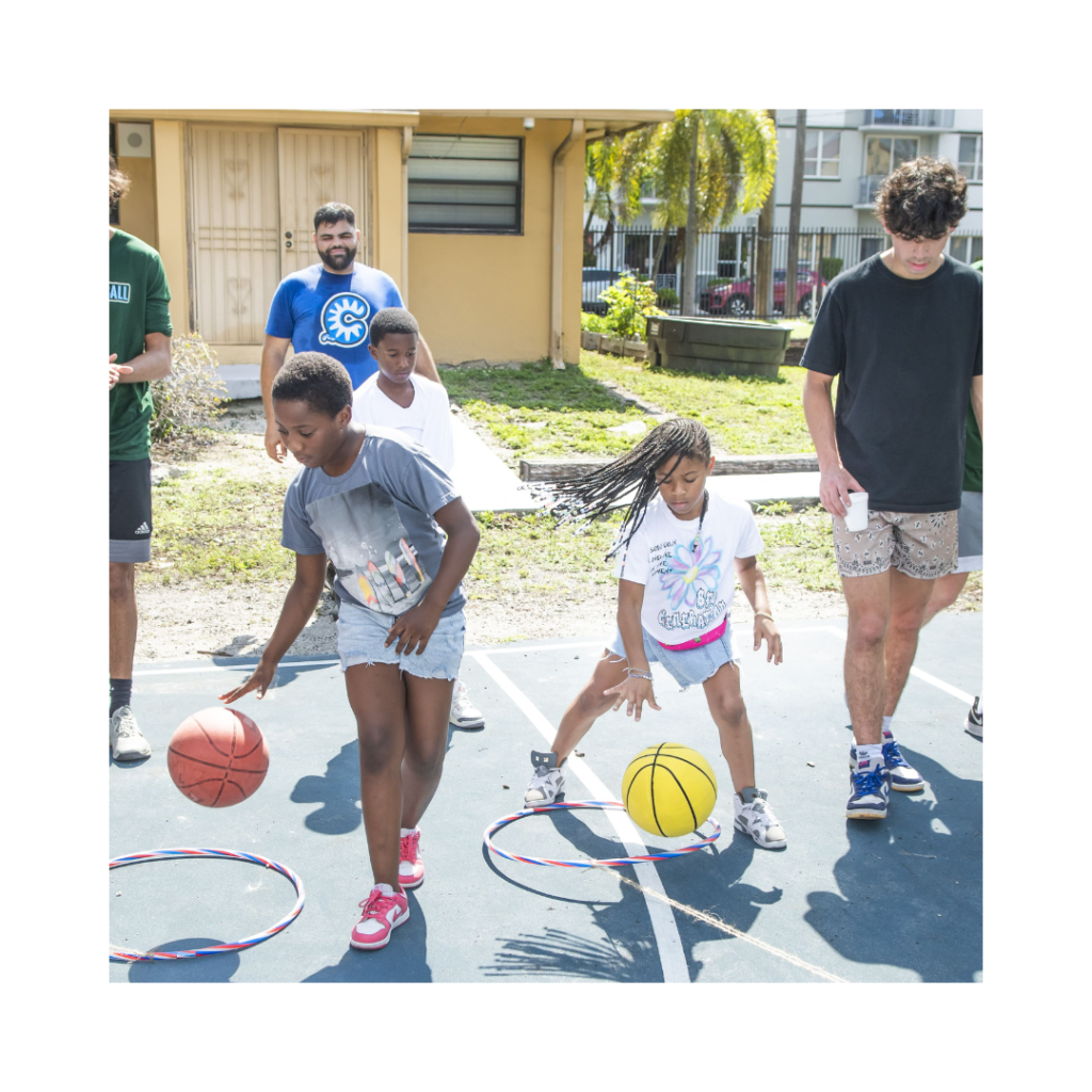 children playing CREATE's basketball mental health games