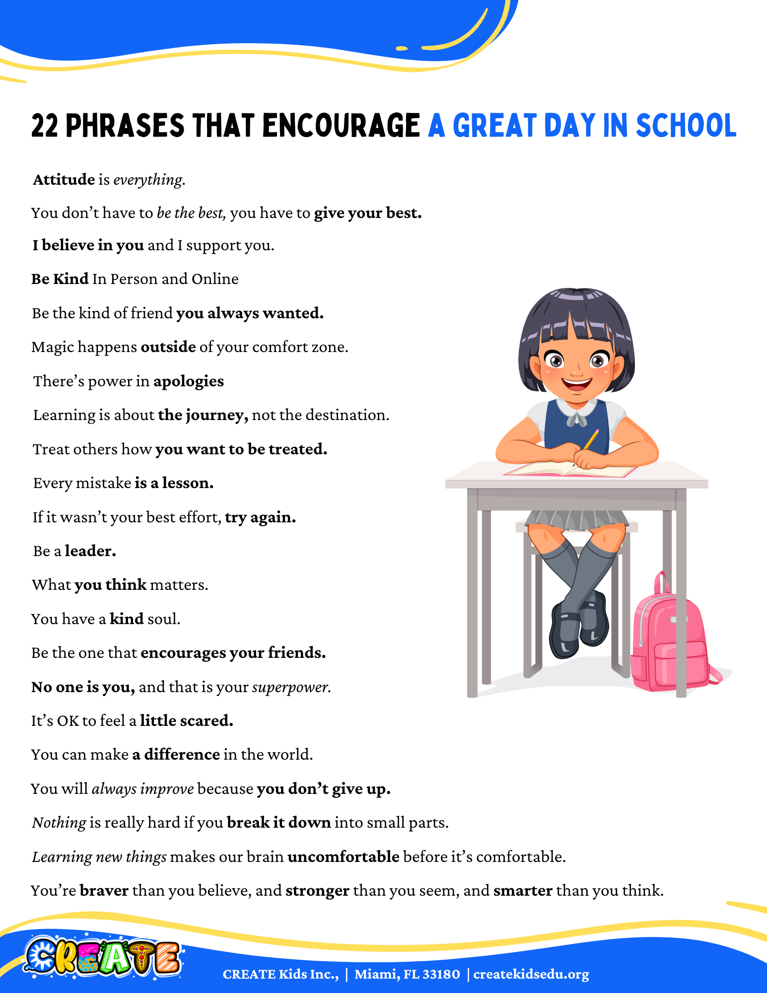 phrases that encourage a great day in school